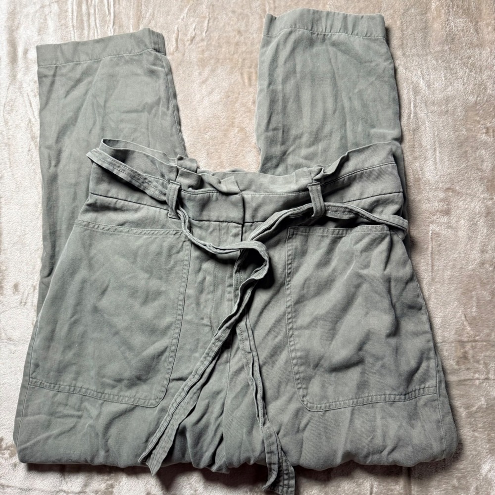 Express Womens Olive Green Super High Rise Ankle Paperbag Utility Pants 12R